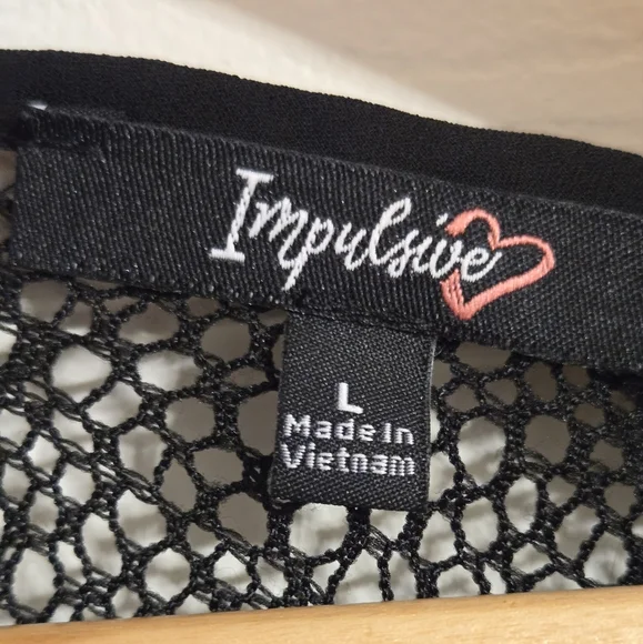 Impulsive Black Mesh Polka Dot Top with Ruffled Sleeves size large - Picture 4 of 4